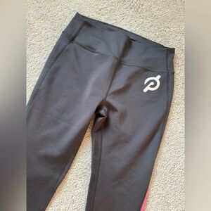 Peloton Black Color-way Size Medium Active wear Leggings-‎ Pink/Yellow accents